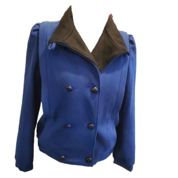 Vintage 80s Womens Blue Wool Peacoat Bomber Jacket Lined Size Double Breasted Sm - Picture 1 of 12
